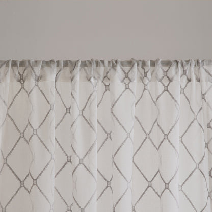 Irina Diamond Sheer Window Curtain Panel - White/Grey