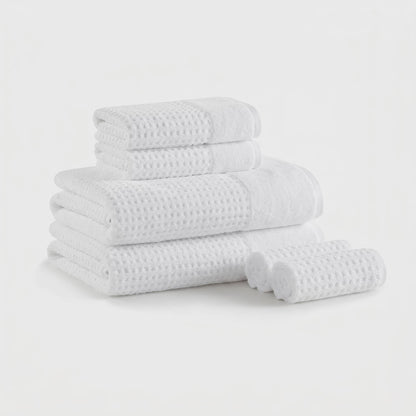 Spa Waffle Cotton Jacquard Bath Towel 6 Piece Set - White