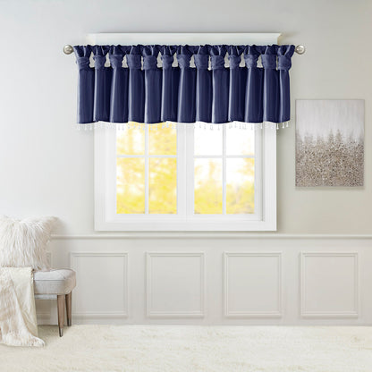 Emilia Lightweight Faux Silk Valance With Beads - Navy