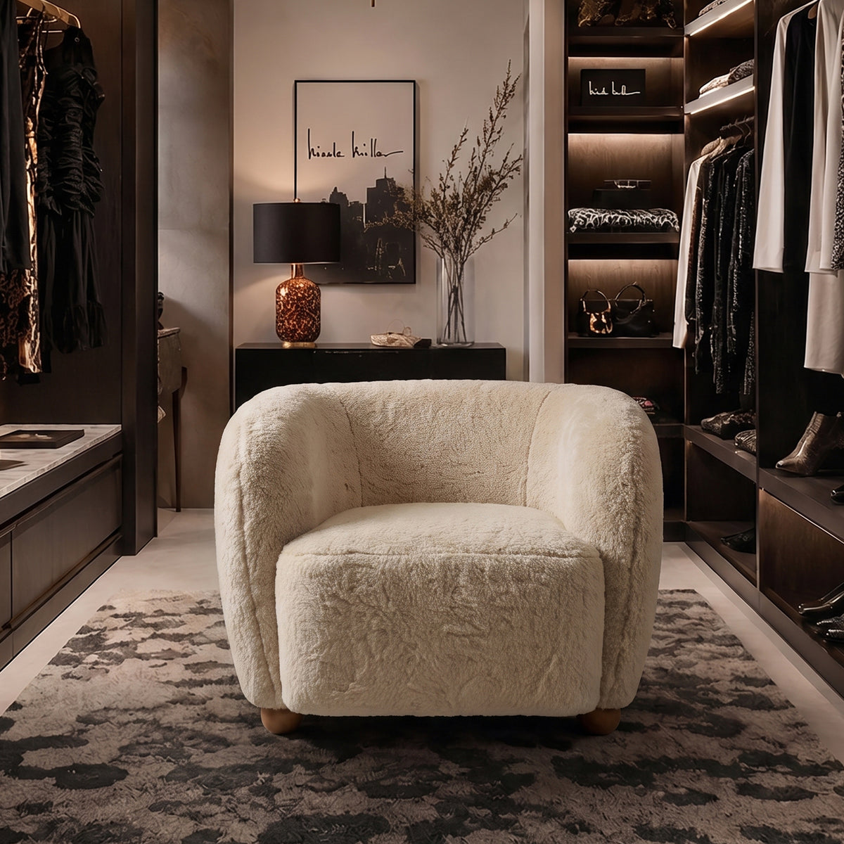 Merlow Faux Fur Barrel Accent Chair - Ivory