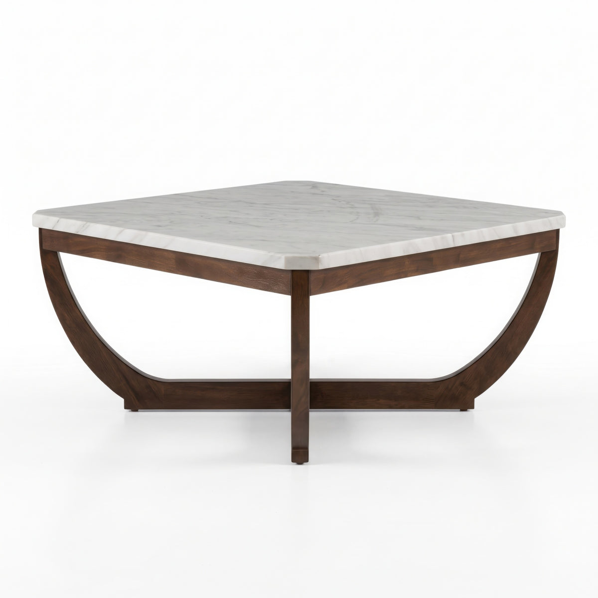 Calvedra Curve Marble-Look Coffee Table with Curved Walnut Wood Legs - White Marble/Walnut