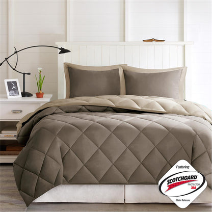 Larkspur 3M Scotchgard Reversible Down Alt Comforter Set - Brown/Sand