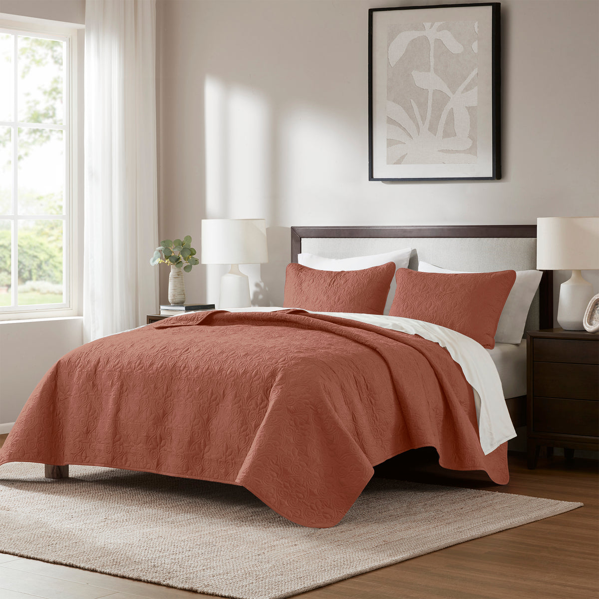 Quebec Reversible Quilt Set - Clay Red