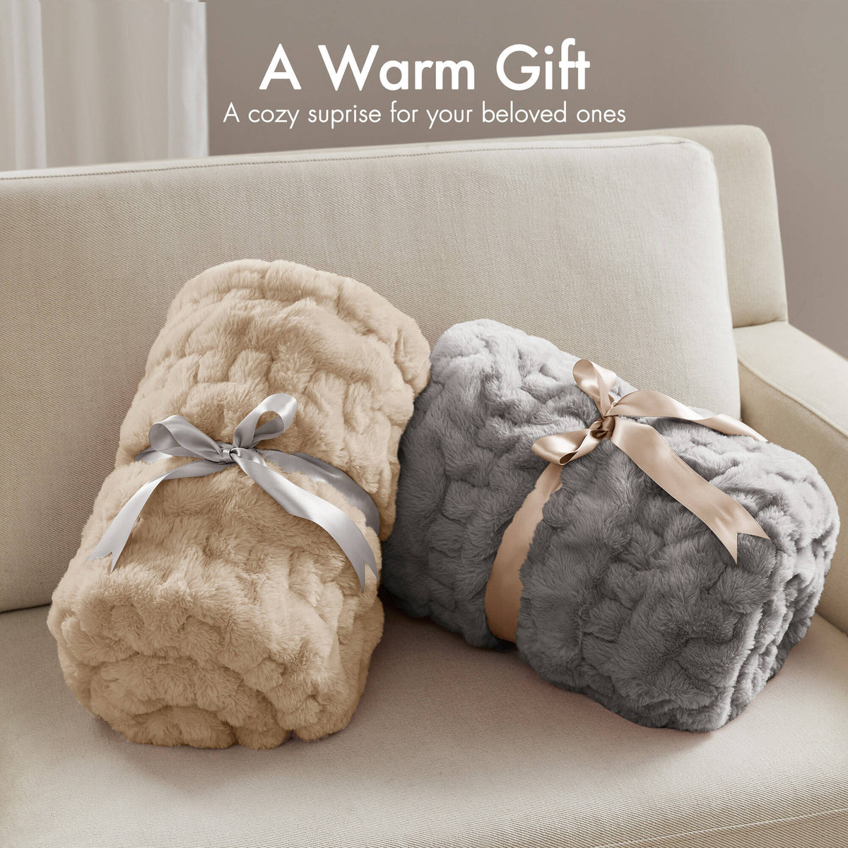 Ruched Fur Throw - Grey