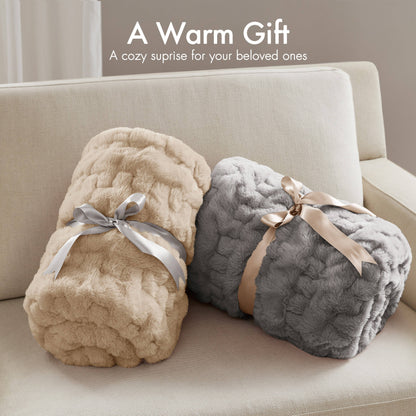 Ruched Fur Throw - Grey