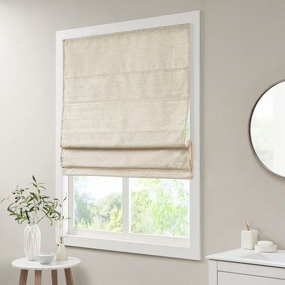 Como Printed Faux Silk Room Darkening Cordless Roman Shade - Ivory