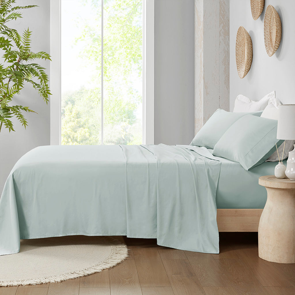 300 Thread Count 100% Organic Cotton Deep Pocket Sheet Set - Aqua