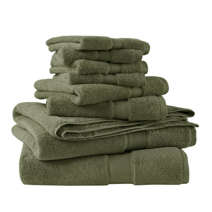 800GSM 100% Cotton 8 Piece Towel Set - Olive Green