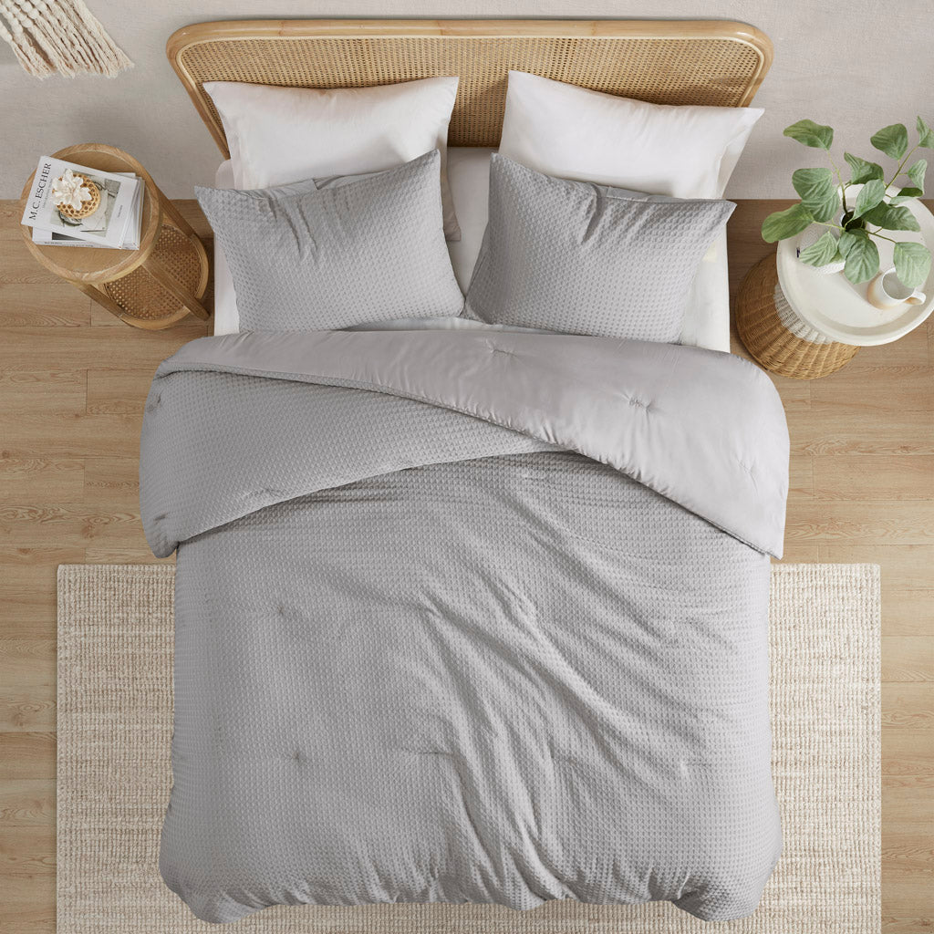 Mina Weave Textured Duvet Cover Set - Light Grey