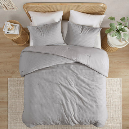 Mina Weave Textured Duvet Cover Set - Light Grey