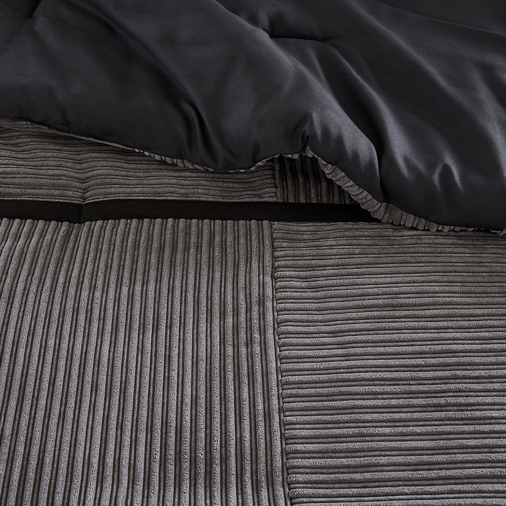 Dallas 7 Piece Micro Corduroy Comforter Set - Grey