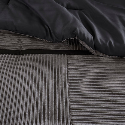 Dallas 7 Piece Micro Corduroy Comforter Set - Grey
