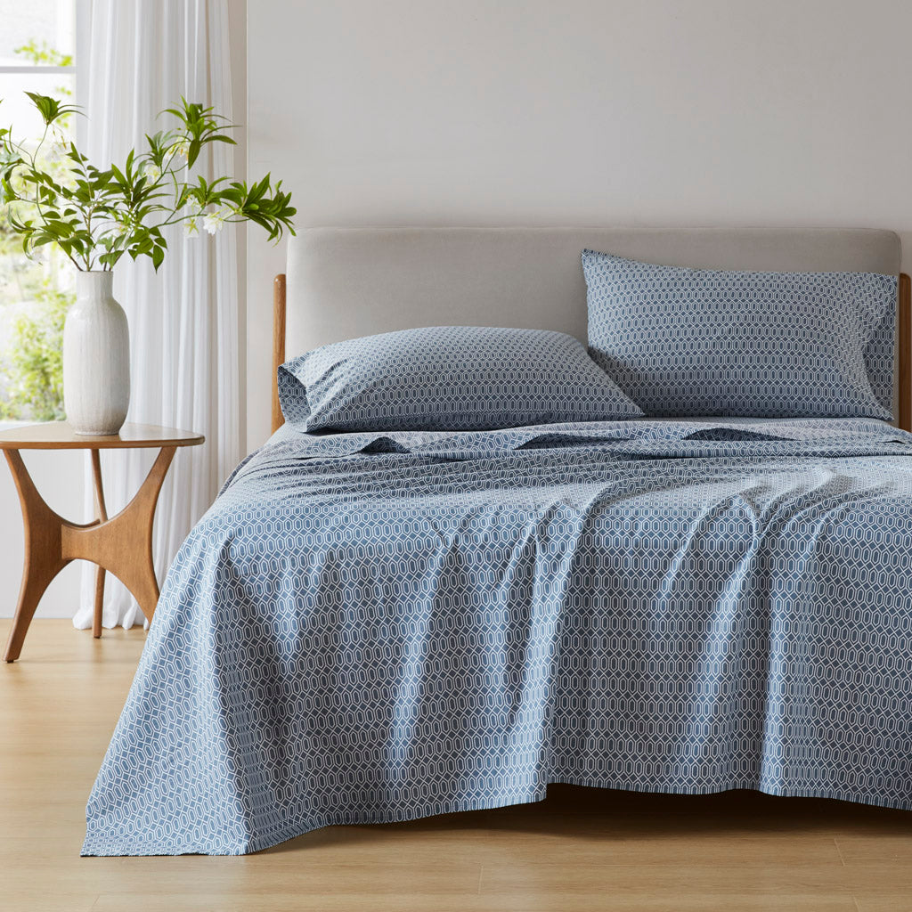 144 Thread Count Cotton Printed Sheets - Diamond Blue