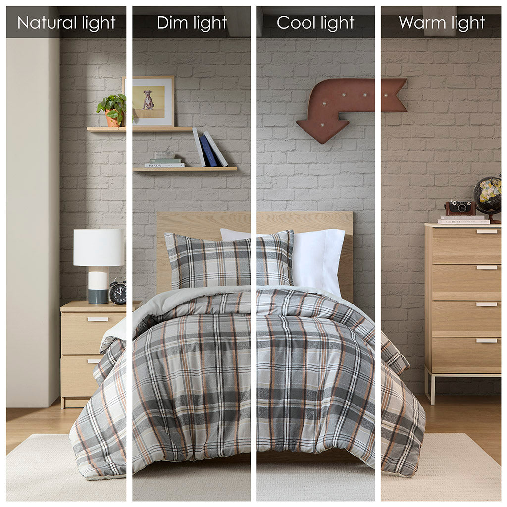 Blake Plaid Duvet Cover Set - Tan/Gray
