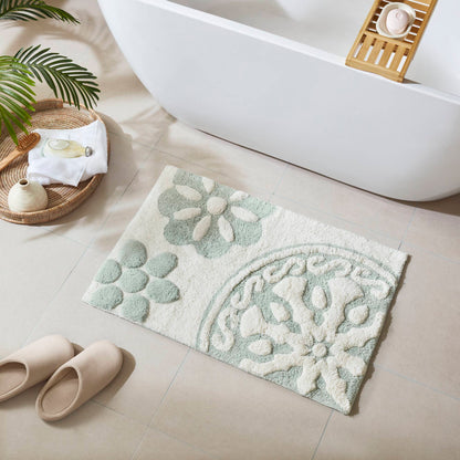 Casablanca Medallion Cotton Tufted Bath Rug - Sage