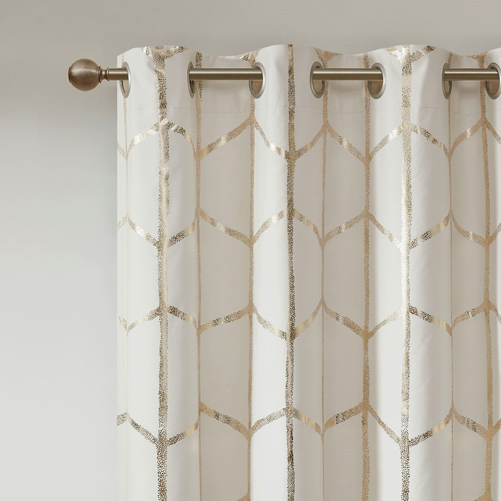 Raina Total Blackout Metallic Print Grommet Top Curtain