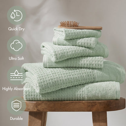 Spa Waffle Cotton Jacquard Bath Towel 6 Piece Set - Seafoam