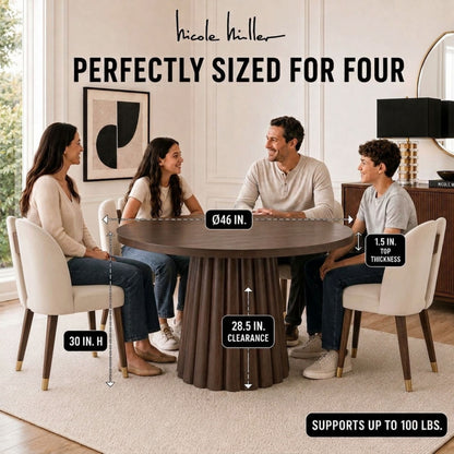 Camden Fluted 46"D Round Fluted Pedestal Wood Dining Table - Walnut Brown