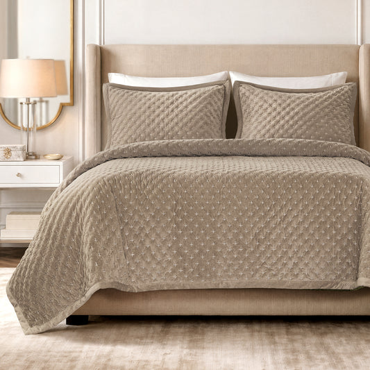 Charleston Velvet Coverlet Mini Set - Taupe