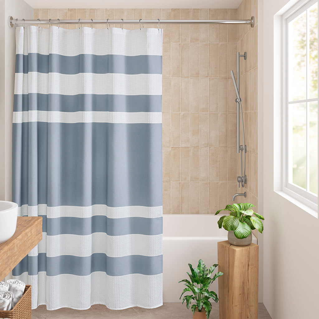 Spa Waffle Shower Curtain with 3M Treatment - Blue