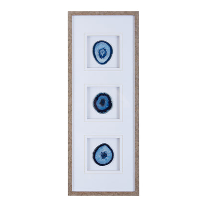 Natural Agate Trio Real Stone Framed Glass and Double Matted Wall Art - Blue