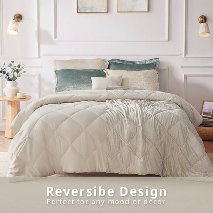 Felicia Velvet Comforter Set with Throw Pillow - Champagne