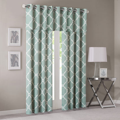 Saratoga Fretwork Print Grommet Top Window Valance - Seafoam/White