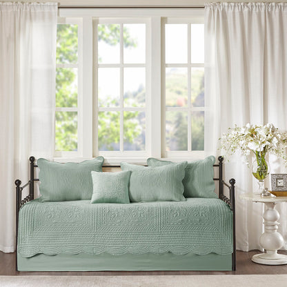 Tuscany 6 Piece Reversible Scalloped Edge Daybed Cover Set - Seafoam