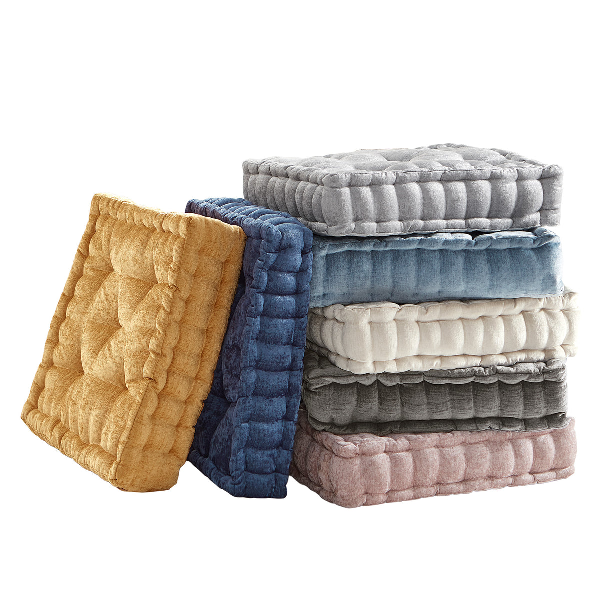 Azza Poly Chenille Square Floor Pillow Cushion - Yellow