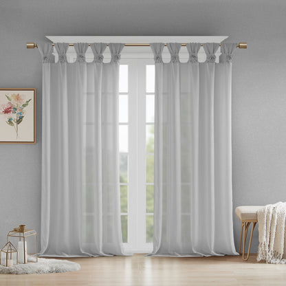 Rosette Floral Embellished Cuff Tab Top Solid Curtain Panel - Grey