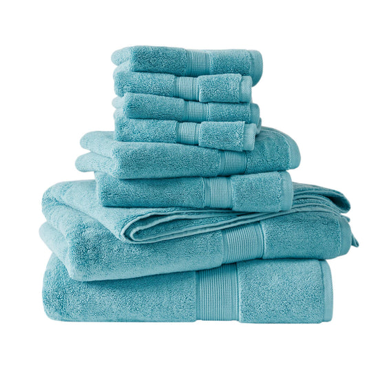 800GSM 100% Cotton 8 Piece Towel Set - Aqua