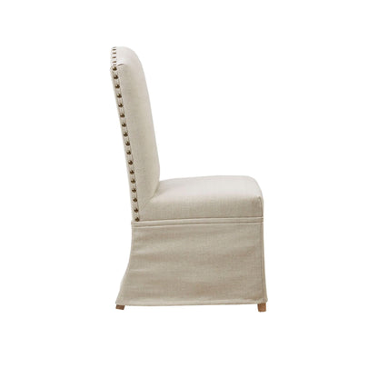 Foster Set of 2 High Back Dining Chairs with Skirts - Beige