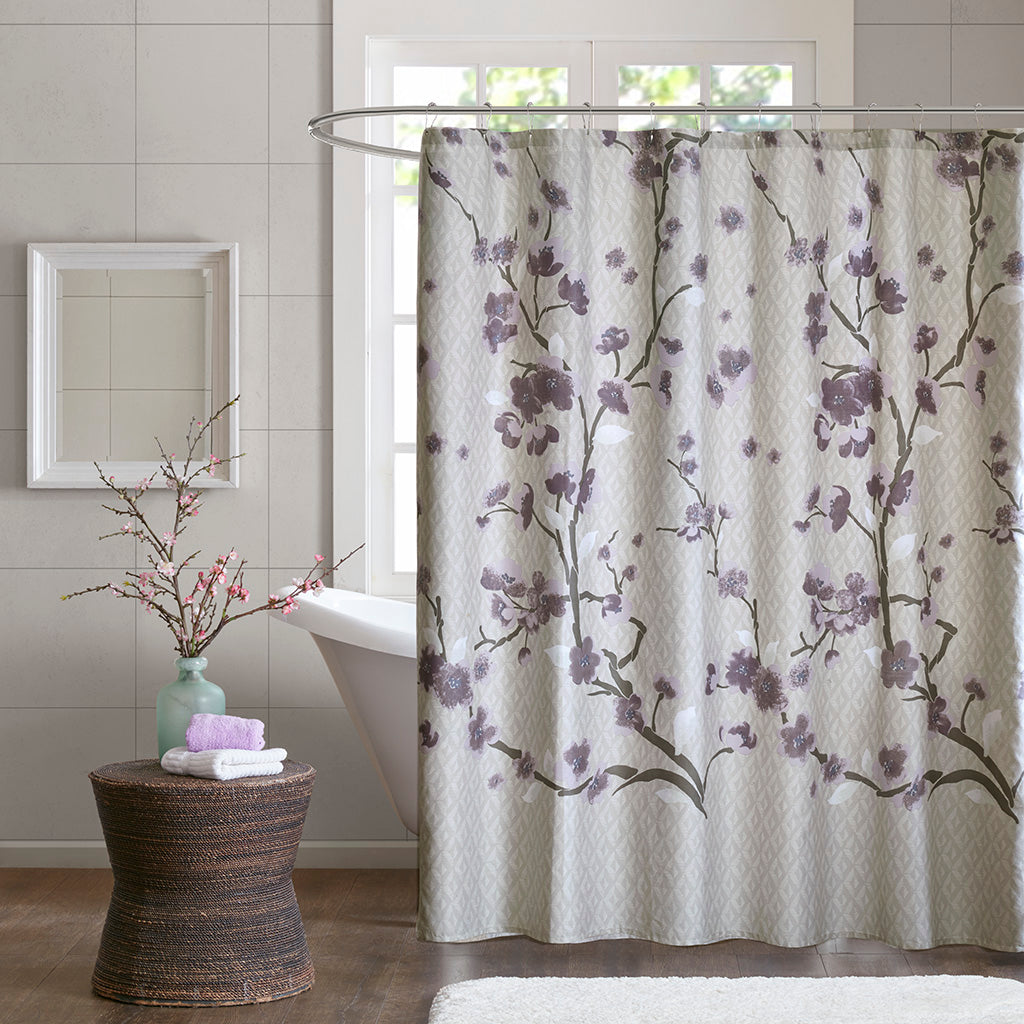 Holly Cotton Shower Curtain - Purple