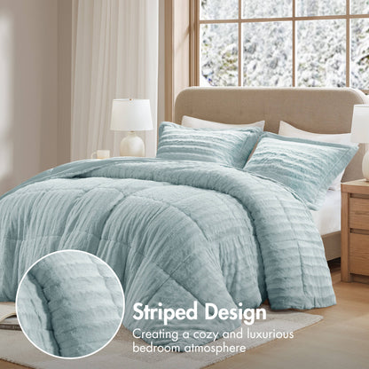 Duke Faux Fur Comforter Mini Set - Aqua