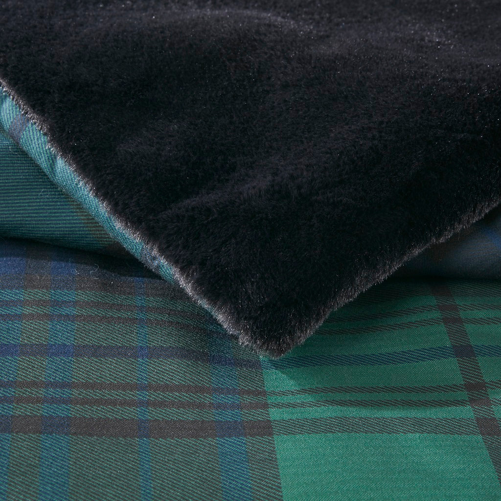Bernston Faux Wool to Faux Fur Down Alternative Comforter Set - Green Plaid