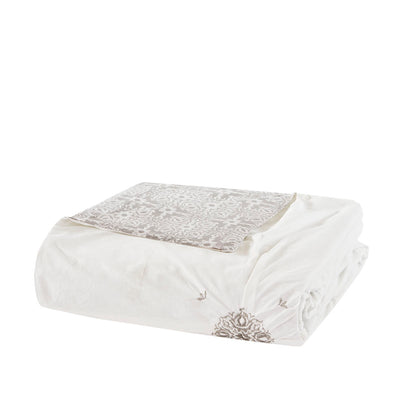 Malia 4 Piece Embroidered Cotton Reversible Duvet Cover Set - Ivory