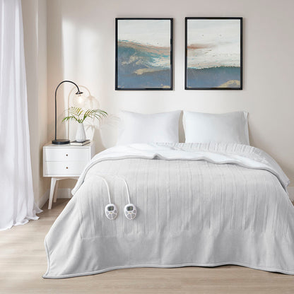 Fleece to Sherpa Heated Blanket - Light Grey
