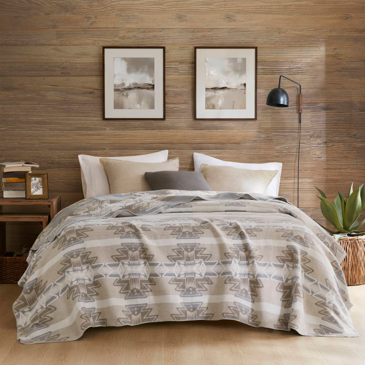 Alberta Cotton Blend Blanket - Neutral Aztec