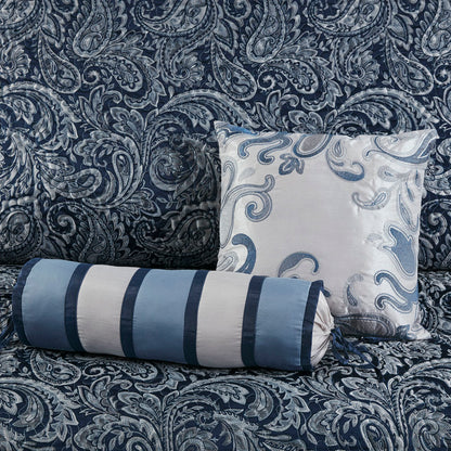Aubrey 5 Piece Jacquard Bedspread Set with Throw Pillows - Navy