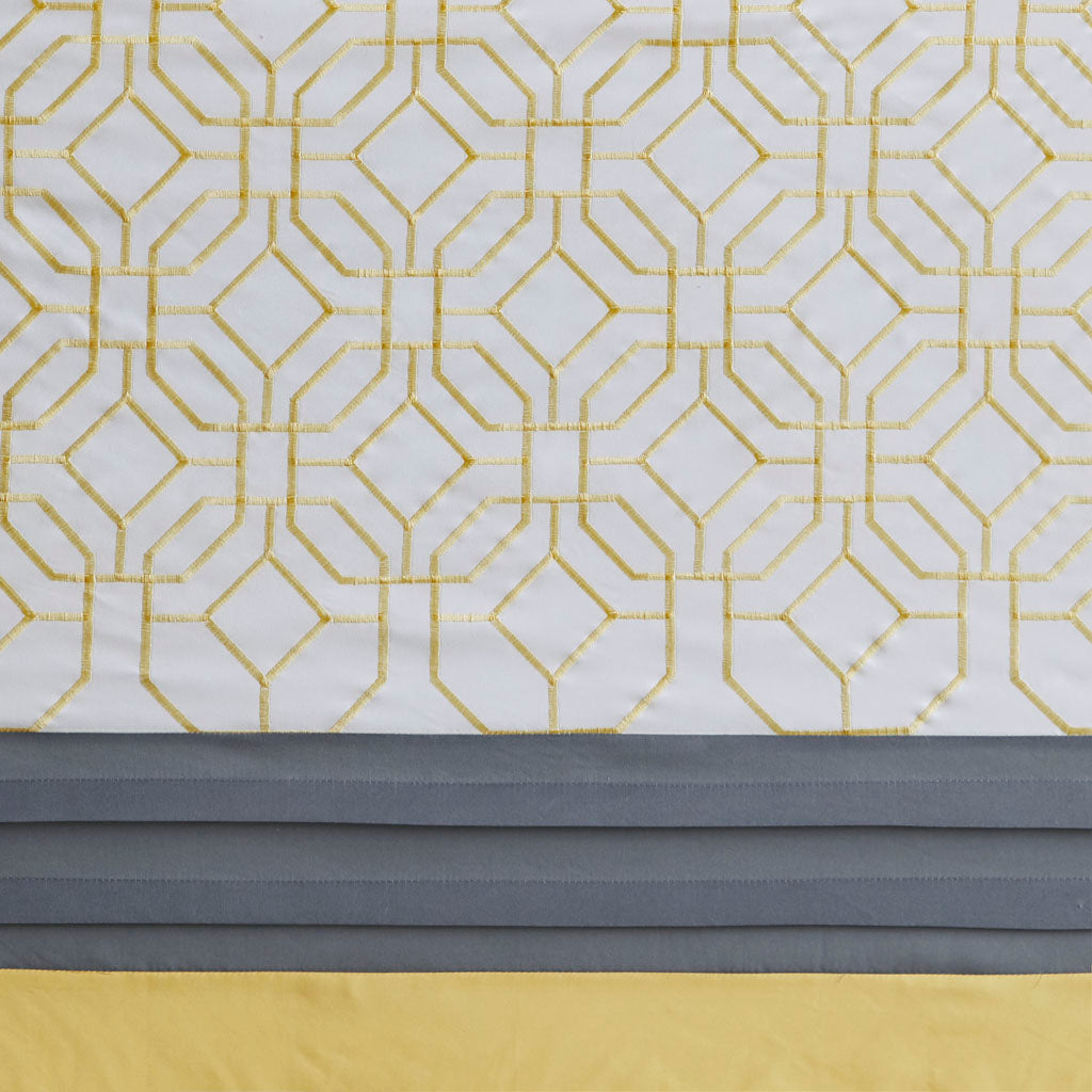 Donnell Embroidered and Pieced Shower Curtain - Yellow/Grey