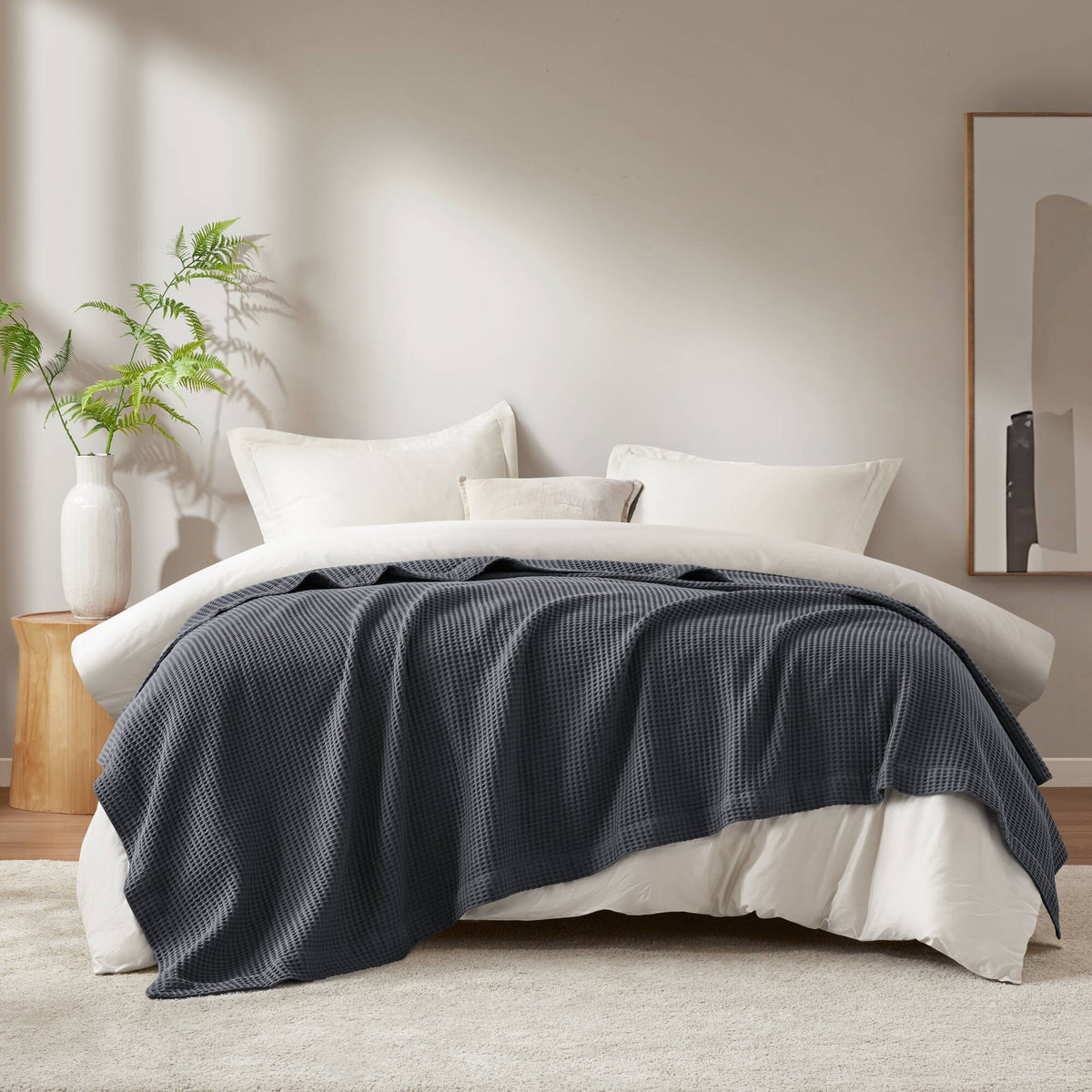 Waffle Weave Cotton Blanket - Dark Grey