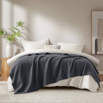 Waffle Weave Cotton Blanket - Dark Grey
