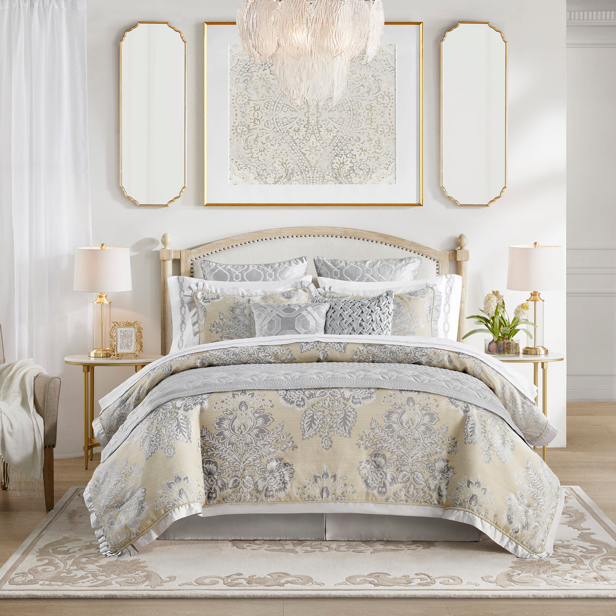 Versailles 3 Piece Quilt Set - Grey