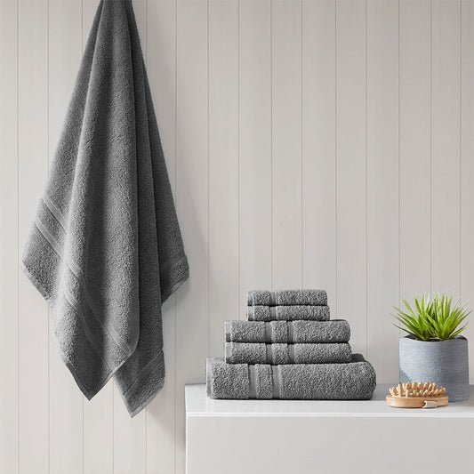 Aegean 100% Turkish Cotton 6 Piece Towel Set - Charcoal