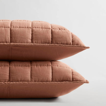 French Flax Linen Garment Washed Quilt Set - Clay