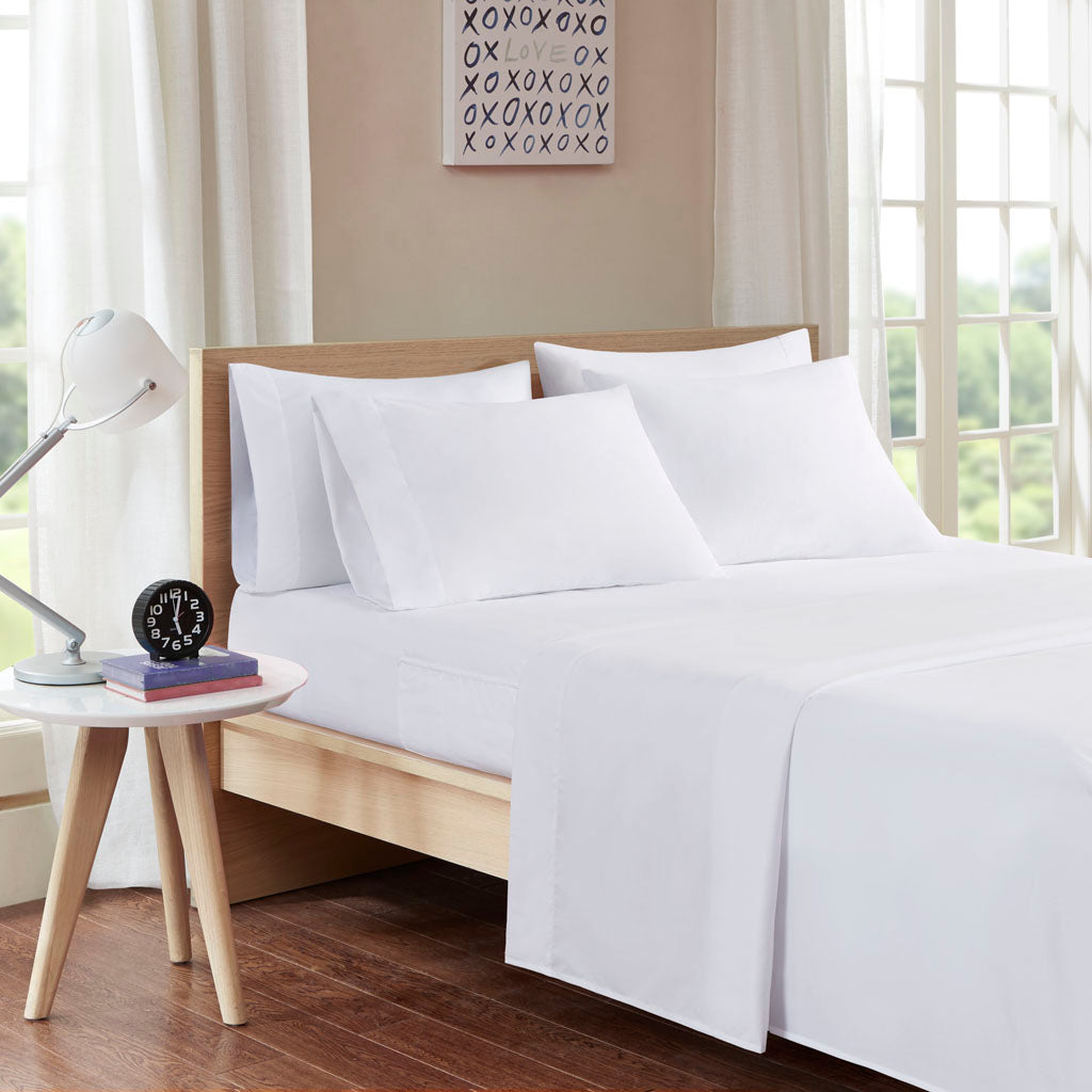 Microfiber Sheet Set with Side Storage Pockets - White
