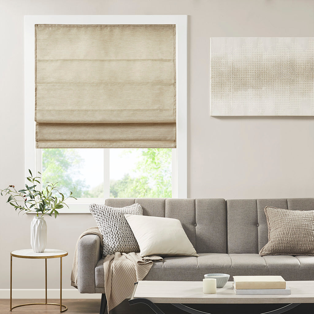 Como Printed Faux Silk Room Darkening Cordless Roman Shade - Taupe