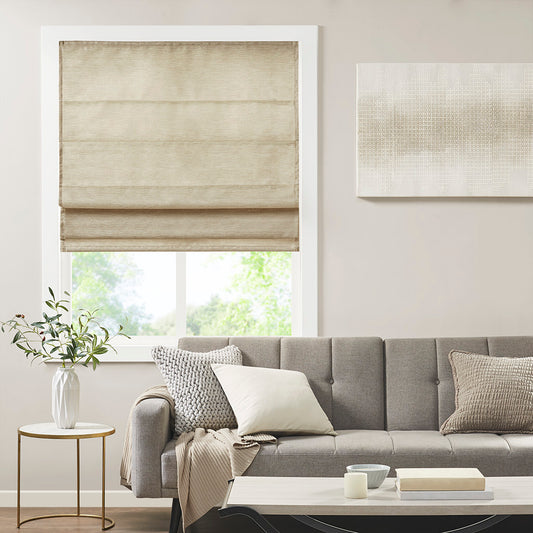 Como Printed Faux Silk Room Darkening Cordless Roman Shade - Taupe