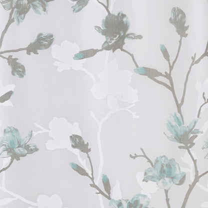 Magnolia Floral Printed Burnout Shower Curtain - Aqua