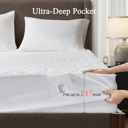 Cotton Deep Pocket Heated Mattress Pad-20 Heat Settings - White